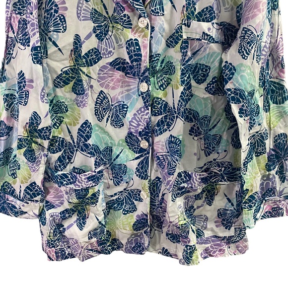 Victoria’s Secret Medium Butterfly Pattern Button Down Pajama Top Pocket Mature - Picture 4 of 12